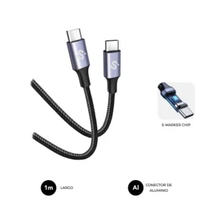 Cable USB-C Subblim Plus 100W 2m Nylon Trenzado Chip E-Marker Transferencia 480Mbps Negro