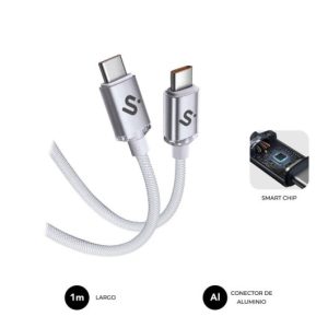 Cable USB C Subblim Optimus 1m Blanco 60W Nylon Trenzado 480Mbps PD Fast Charge