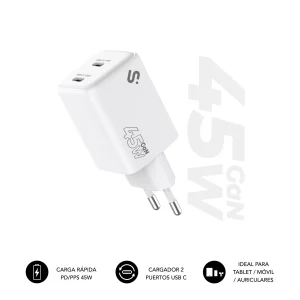 Cargador Subblim GaN 45W doble USB-C carga rápida compacto universal